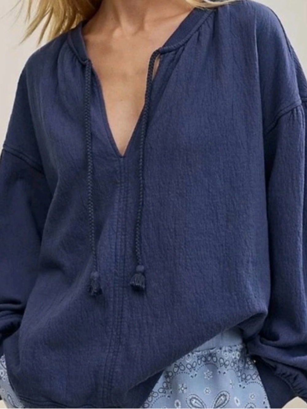 Aerie Easy Street Navy Blue Oversized Boho Sweater - NWT